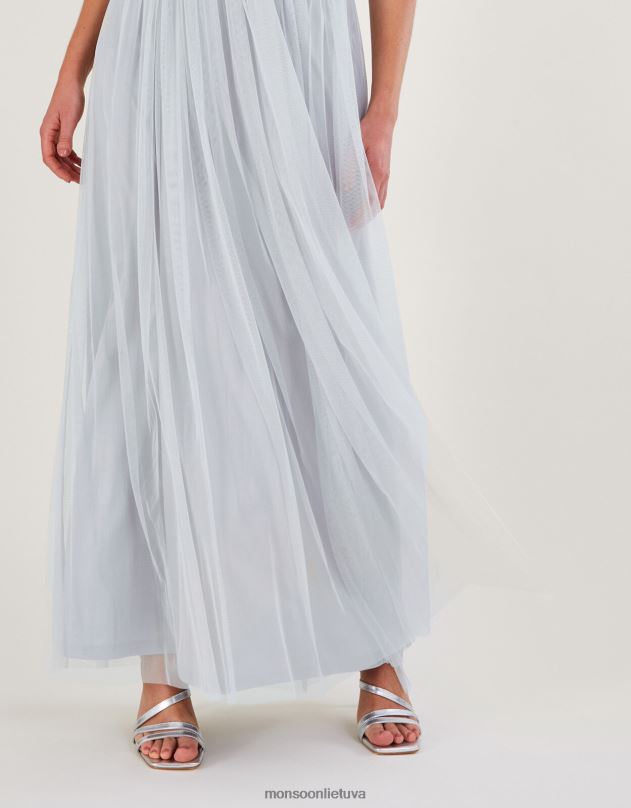 Monsoon anne tinklinio tipo maxi suknelė iš perdirbto poliesterio moterys sidabras apranga DPXBJ283