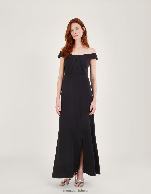 Monsoon beatrice crepe bardot maxi suknelė moterys juodas apranga DPXBJ507