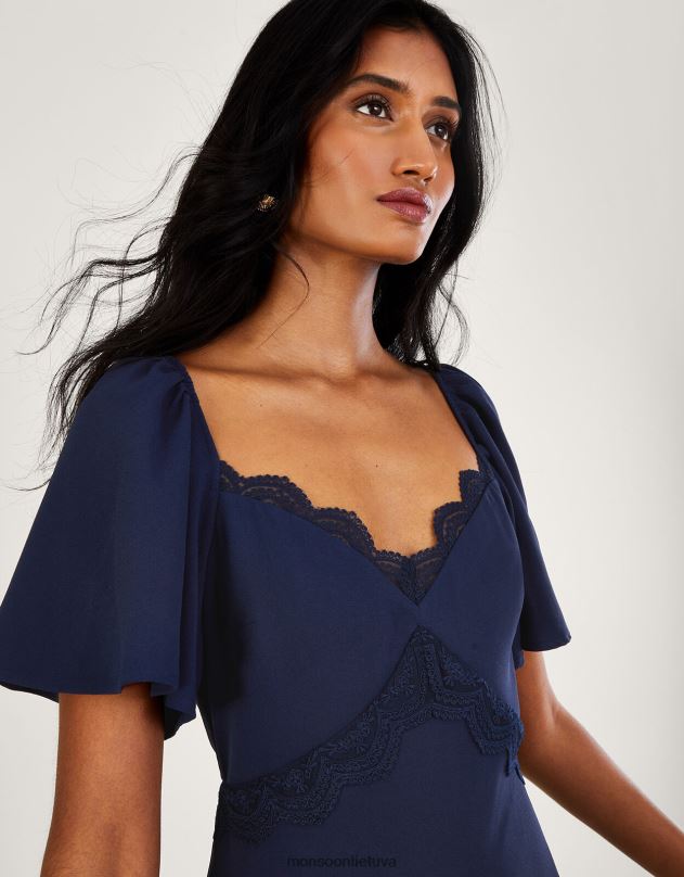 Monsoon charlotte crepe maxi suknelė moterys mėlyna (navy) apranga DPXBJ683