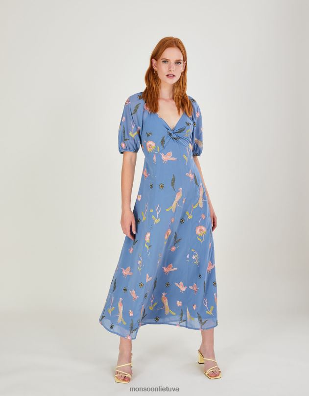 Monsoon dani siuvinėta midi suknelė moterys mėlyna apranga DPXBJ894