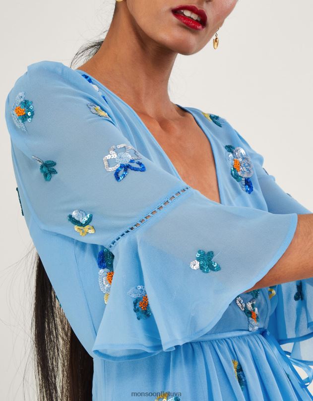 Monsoon daniella puošta įvyniojama suknelė iš perdirbto poliesterio moterys mėlyna apranga DPXBJ804