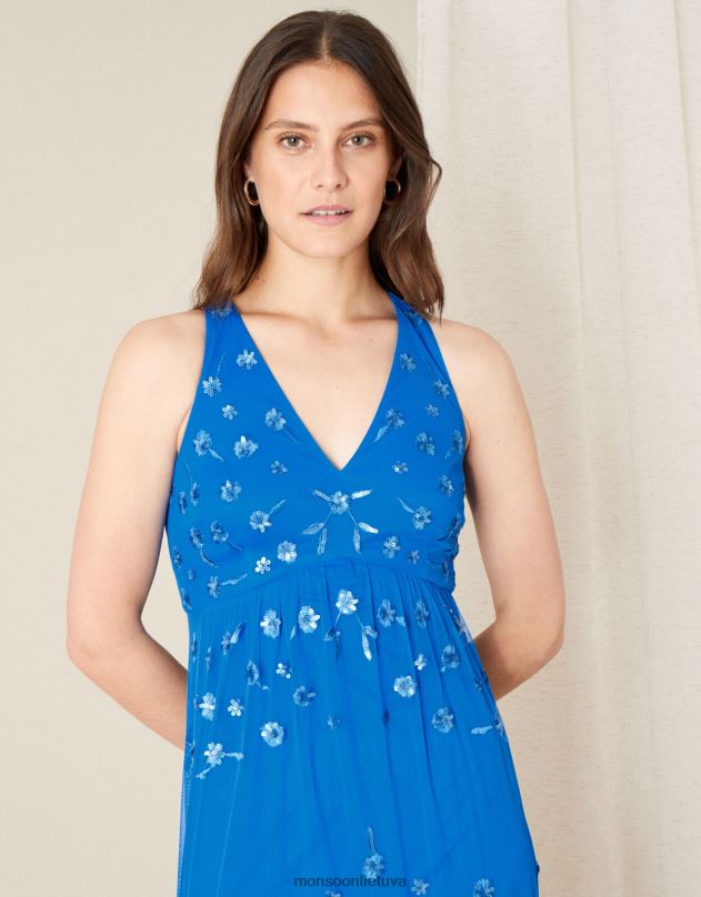Monsoon karmelos blizgučiais puošta suknelė moterys mėlyna apranga DPXBJ1159