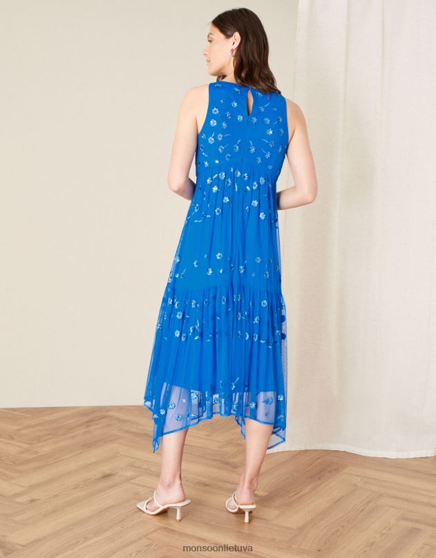 Monsoon karmelos blizgučiais puošta suknelė moterys mėlyna apranga DPXBJ1159