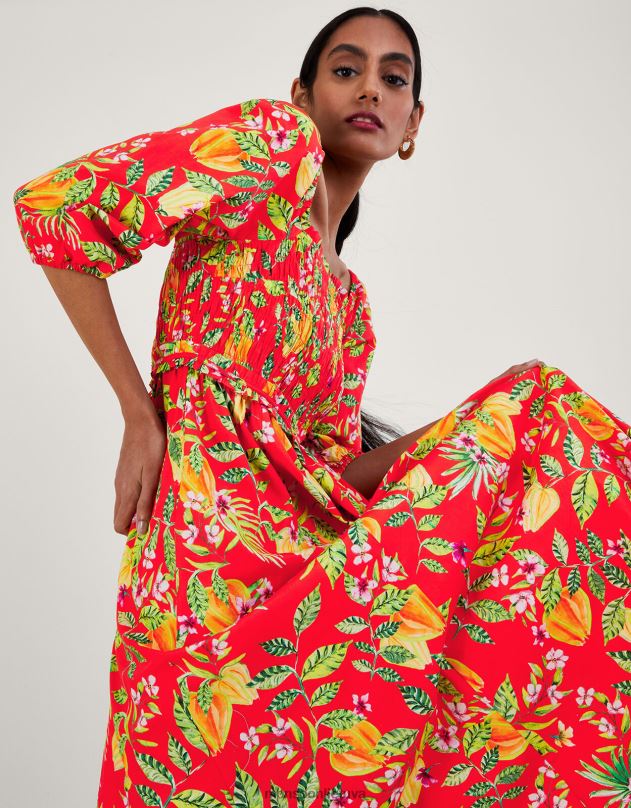 Monsoon pippa print midi suknelė moterys raudona apranga DPXBJ727