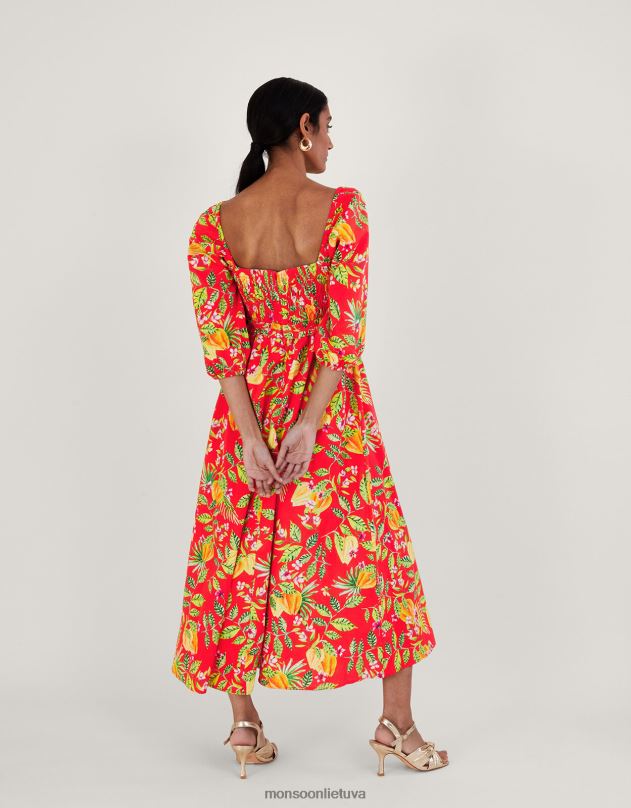 Monsoon pippa print midi suknelė moterys raudona apranga DPXBJ727