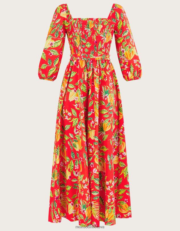 Monsoon pippa print midi suknelė moterys raudona apranga DPXBJ727