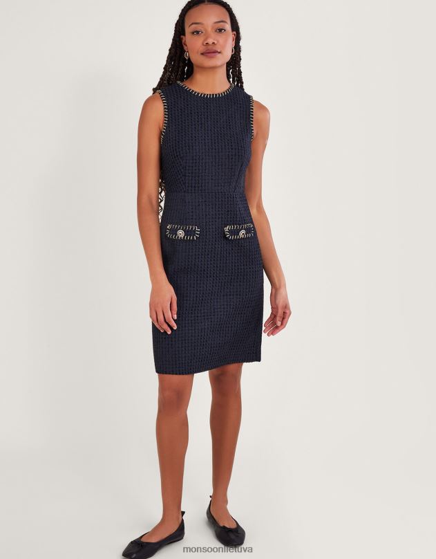 Monsoon plona tvido suknelė moterys juodas apranga DPXBJ120