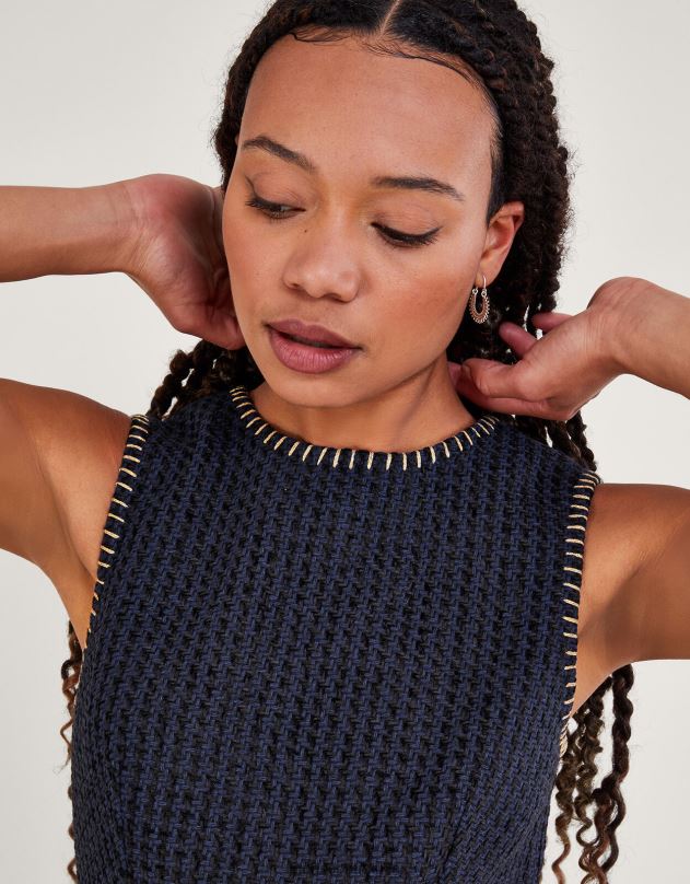 Monsoon plona tvido suknelė moterys juodas apranga DPXBJ120