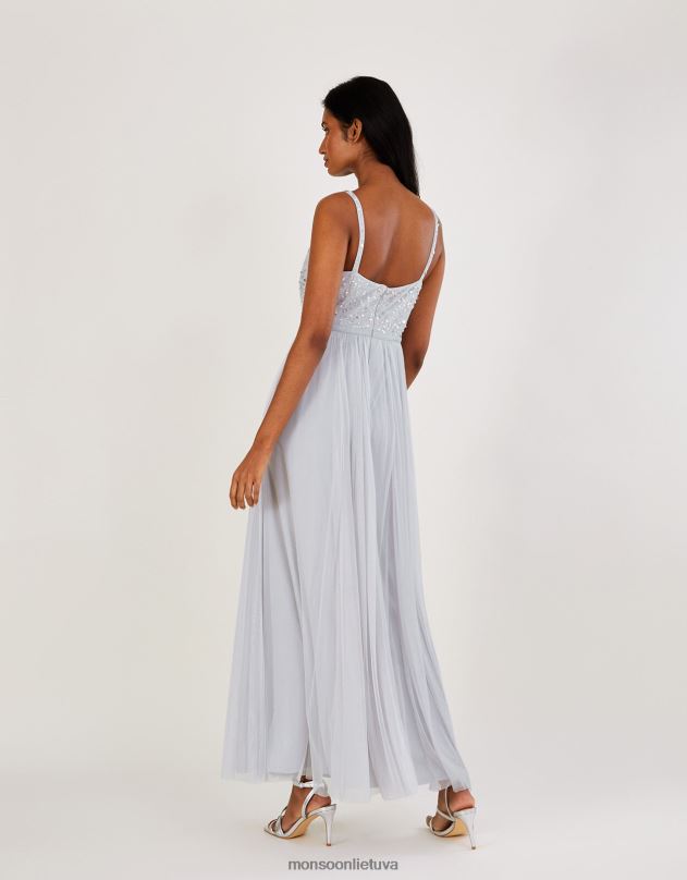 Monsoon rudeniškai puošta maxi suknelė iš perdirbto poliesterio moterys sidabras apranga DPXBJ383