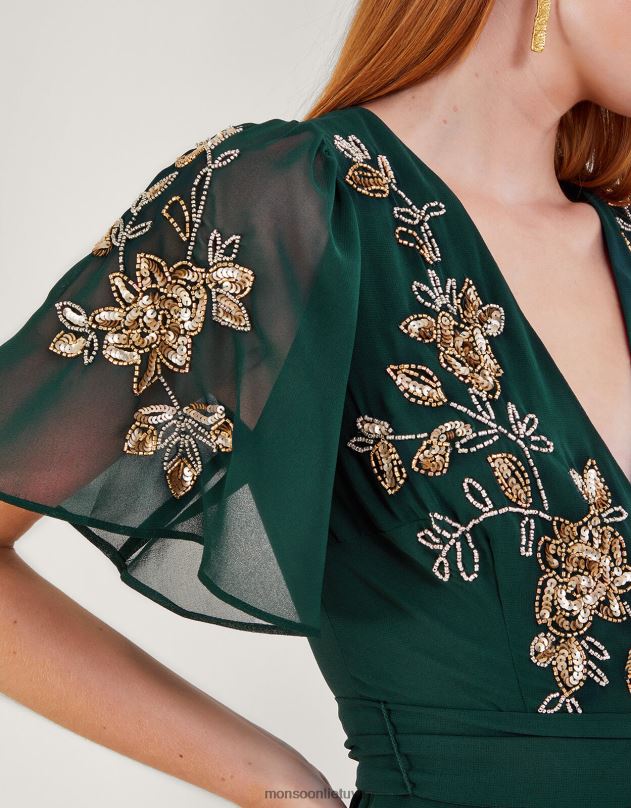 Monsoon sarah puošta įvyniojama suknelė iš perdirbto poliesterio moterys žalias apranga DPXBJ5