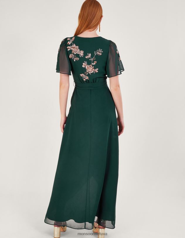 Monsoon sarah puošta įvyniojama suknelė iš perdirbto poliesterio moterys žalias apranga DPXBJ5