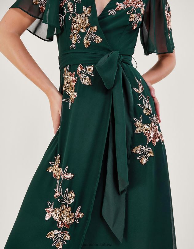 Monsoon sarah puošta įvyniojama suknelė iš perdirbto poliesterio moterys žalias apranga DPXBJ5