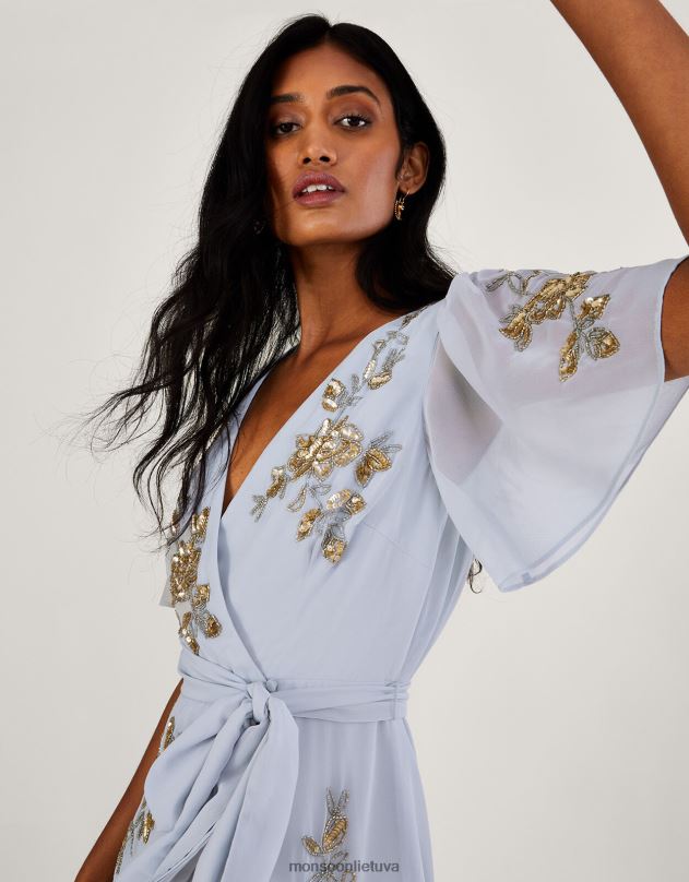 Monsoon sarah puošta įvyniojama suknelė iš perdirbto poliesterio moterys debesis apranga DPXBJ931