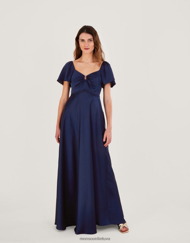 Monsoon savannah satin maxi suknelė moterys mėlyna (navy) apranga DPXBJ376