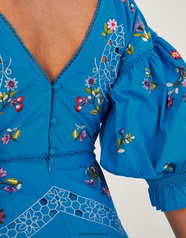 Monsoon tina siuvinėta suknele iki kelių moterys mėlyna apranga DPXBJ965