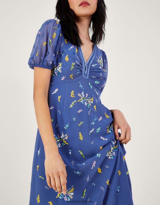 Monsoon zena blizgučiai arbatos suknelė iš perdirbto poliesterio moterys mėlyna apranga DPXBJ237