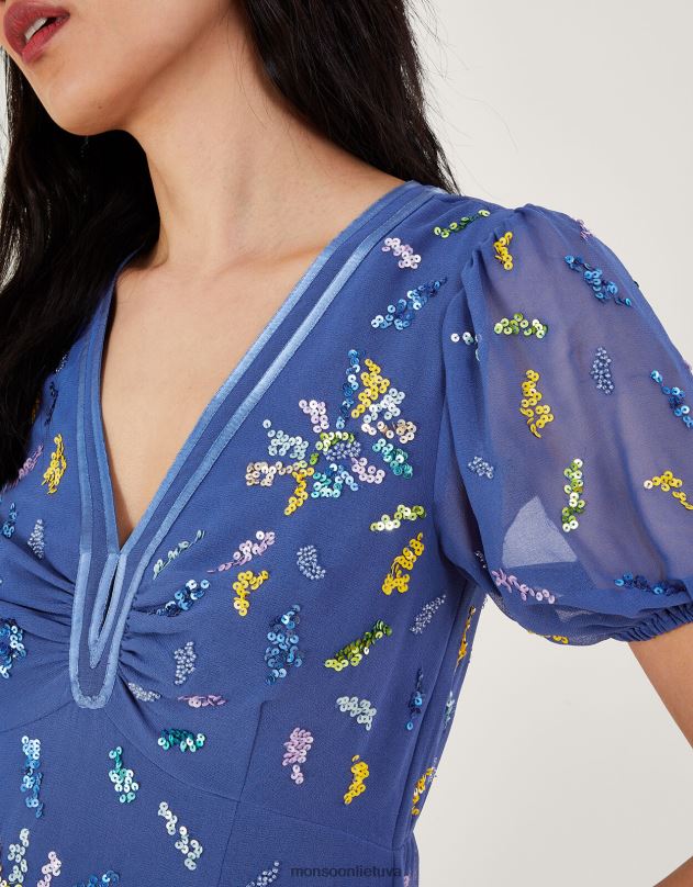 Monsoon zena blizgučiai arbatos suknelė iš perdirbto poliesterio moterys mėlyna apranga DPXBJ237