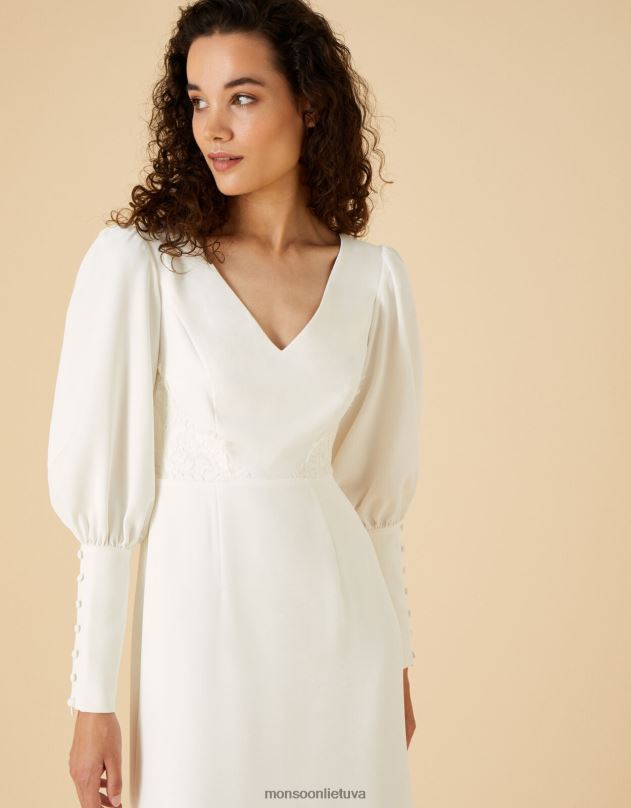 Monsoon Briana sagos rankovėmis nuotakos maxi suknelė moterys dramblio kaulo apranga DPXBJ1149