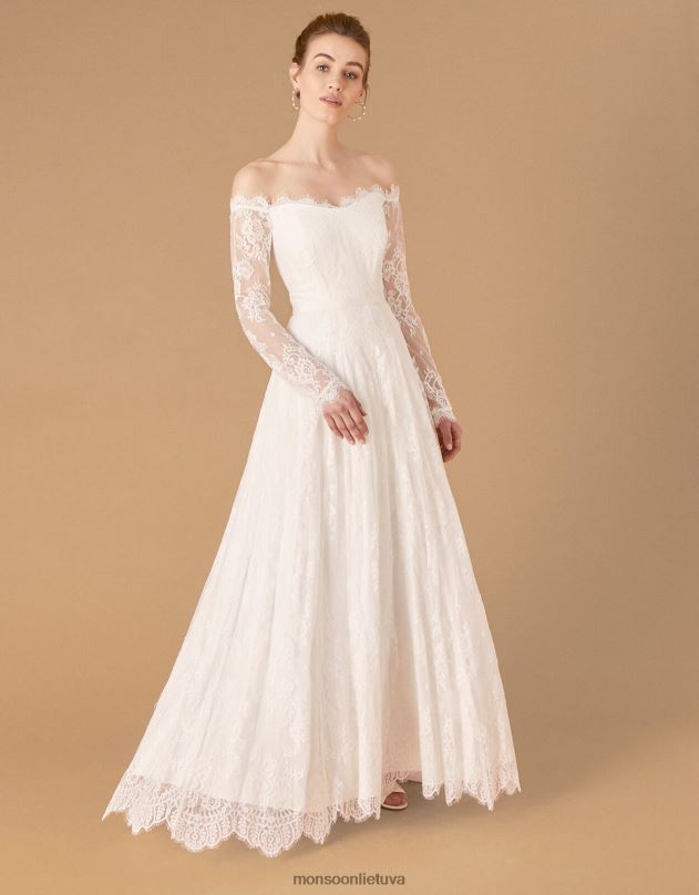 Monsoon Cecily Bridal Bardot nėriniuota maxi suknelė moterys dramblio kaulo apranga DPXBJ1131