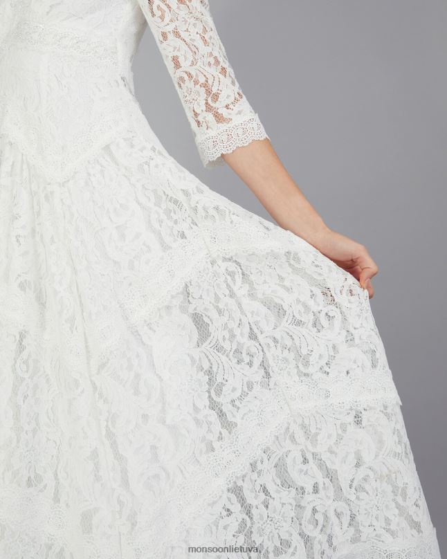 Monsoon Emily nėrinių hanky hem nuotakos suknelė moterys dramblio kaulo apranga DPXBJ617