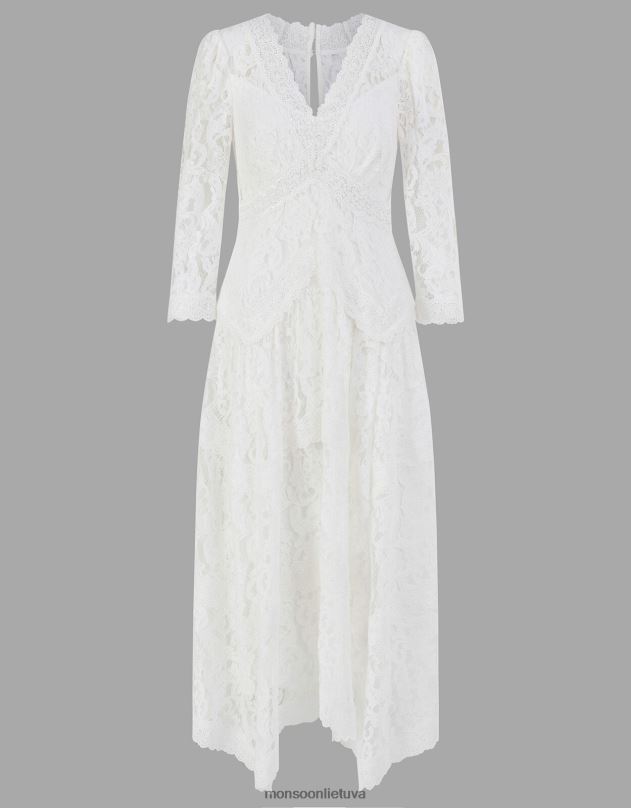 Monsoon Emily nėrinių hanky hem nuotakos suknelė moterys dramblio kaulo apranga DPXBJ617