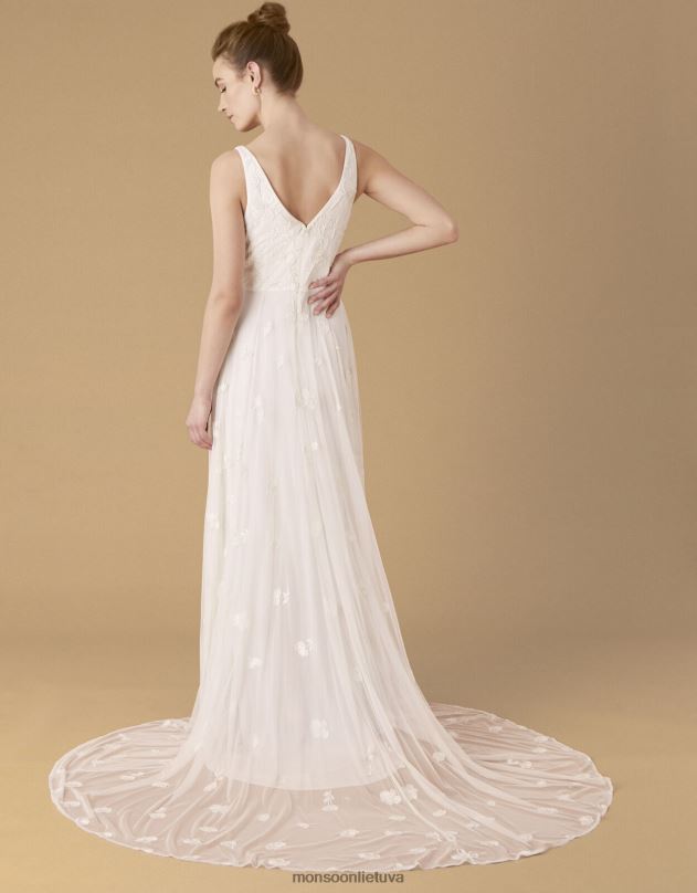 Monsoon Kate karoliukais puošta vestuvinė suknelė moterys dramblio kaulo apranga DPXBJ1010