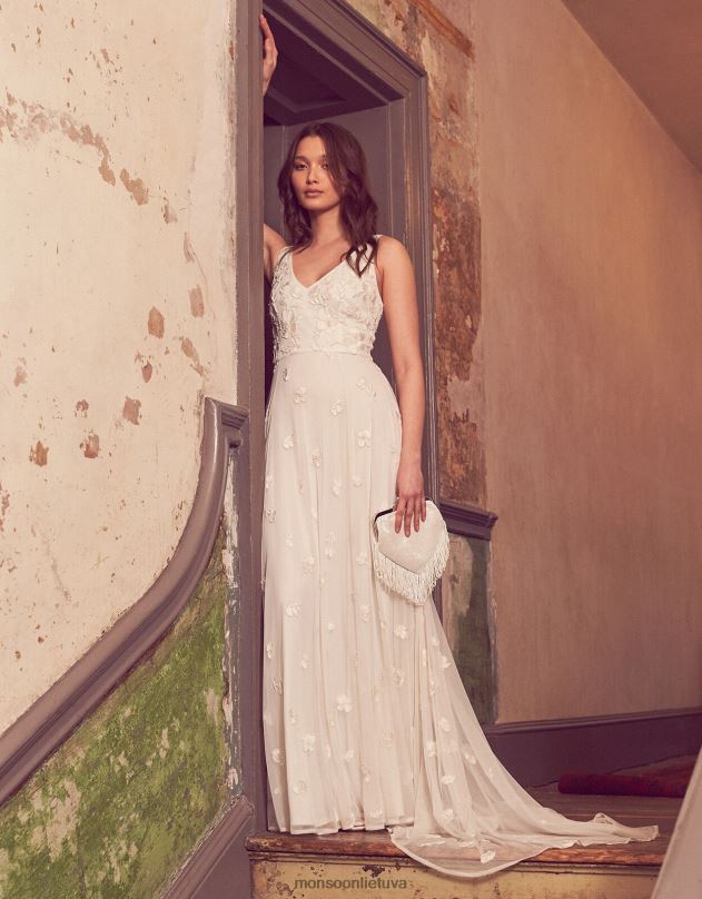 Monsoon Kate karoliukais puošta vestuvinė suknelė moterys dramblio kaulo apranga DPXBJ1010