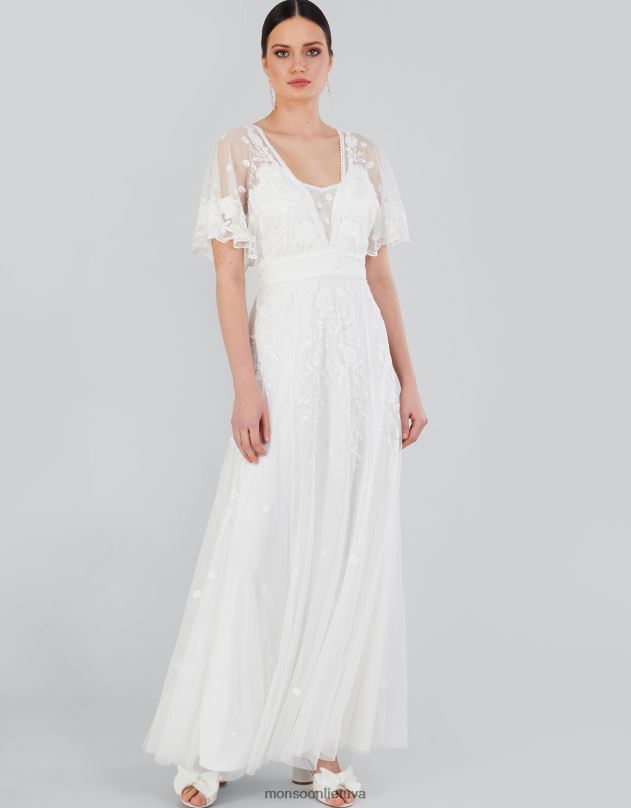 Monsoon Maggie siuvinėta nuotakos suknelė moterys dramblio kaulo apranga DPXBJ932