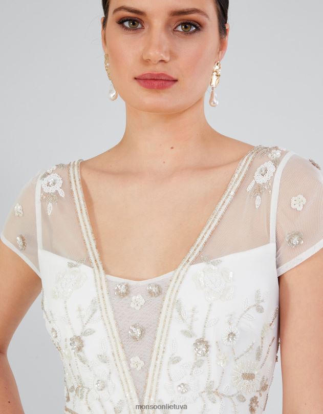 Monsoon Michelle siuvinėta maxi suknelė moterys dramblio kaulo apranga DPXBJ620