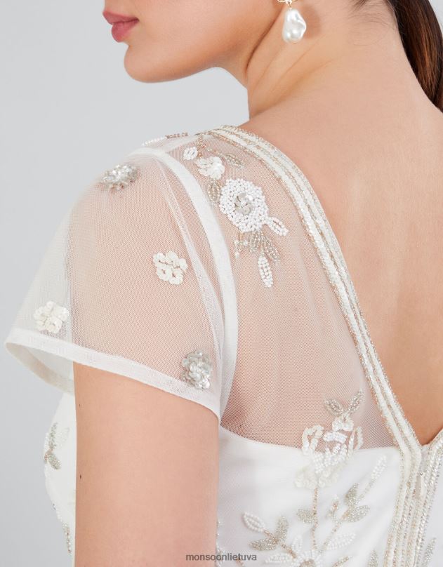 Monsoon Michelle siuvinėta maxi suknelė moterys dramblio kaulo apranga DPXBJ620