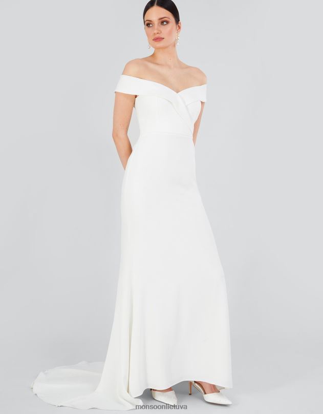 Monsoon Nancy Bardot vestuvinė maxi suknelė moterys dramblio kaulo apranga DPXBJ723