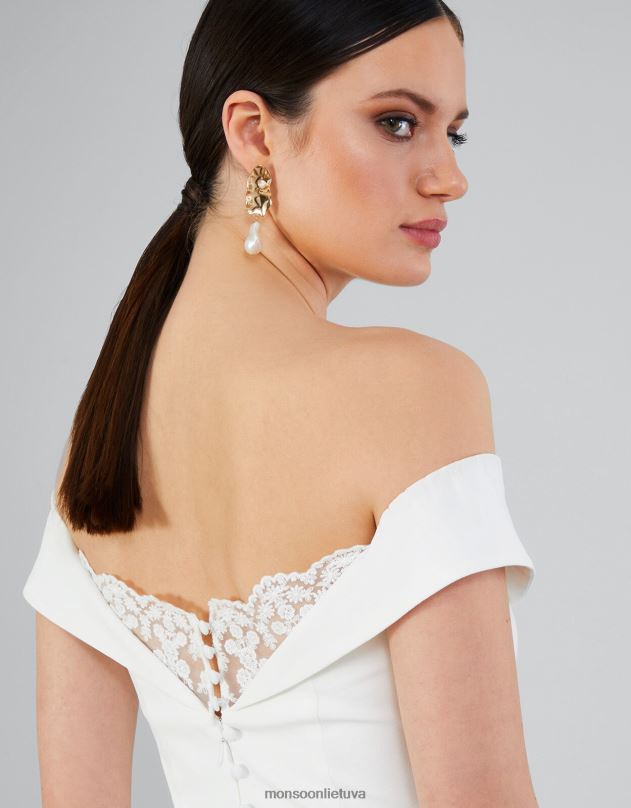 Monsoon Nancy Bardot vestuvinė maxi suknelė moterys dramblio kaulo apranga DPXBJ723