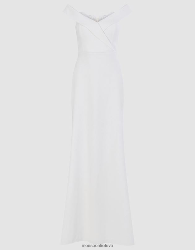 Monsoon Nancy Bardot vestuvinė maxi suknelė moterys dramblio kaulo apranga DPXBJ723