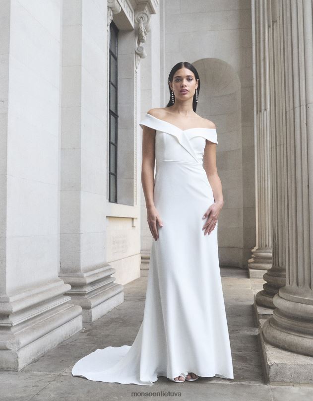 Monsoon Nancy Bardot vestuvinė maxi suknelė moterys dramblio kaulo apranga DPXBJ723