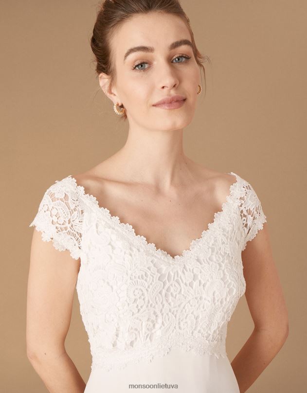 Monsoon Sloane nėrinių liemenė Bardot nuotakos suknelė moterys dramblio kaulo apranga DPXBJ1153