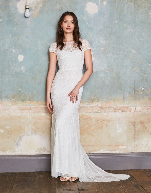 Monsoon Sophie karoliukais puošta vestuvinė suknelė moterys dramblio kaulo apranga DPXBJ2744