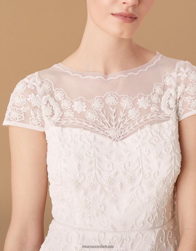 Monsoon Sophie karoliukais puošta vestuvinė suknelė moterys dramblio kaulo apranga DPXBJ2744