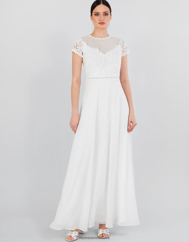 Monsoon angela nėriniuota vestuvinė maxi suknelė moterys dramblio kaulo apranga DPXBJ407