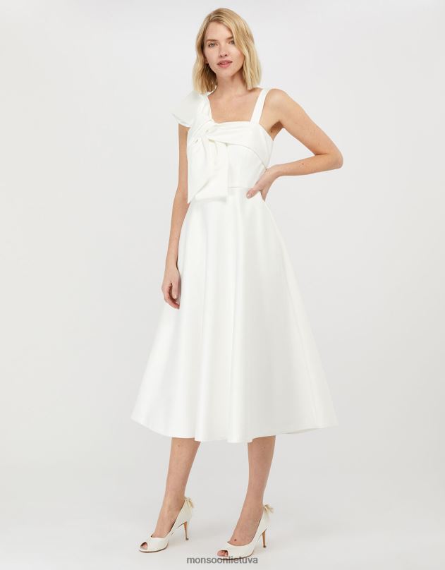 Monsoon carrie bow satino midi vestuvinė suknelė moterys dramblio kaulo apranga DPXBJ1166