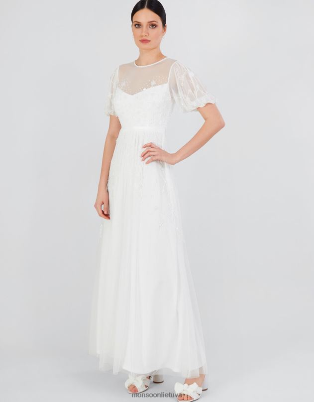 Monsoon celina puošta nuotakos maxi suknelė moterys dramblio kaulo apranga DPXBJ527