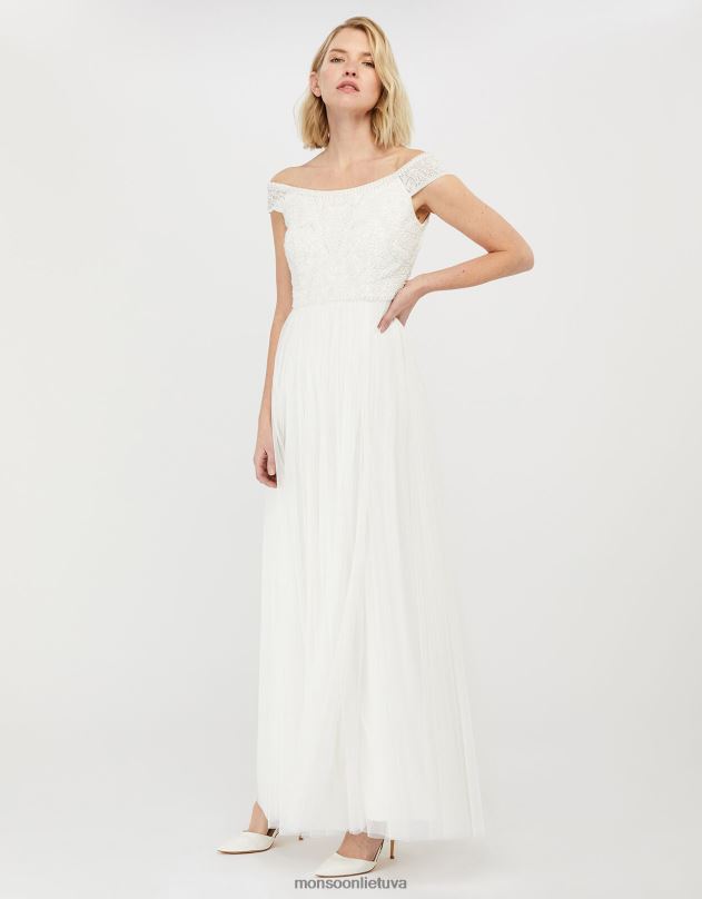 Monsoon emmeline puošta Bardot nuotakos suknelė moterys dramblio kaulo apranga DPXBJ1130