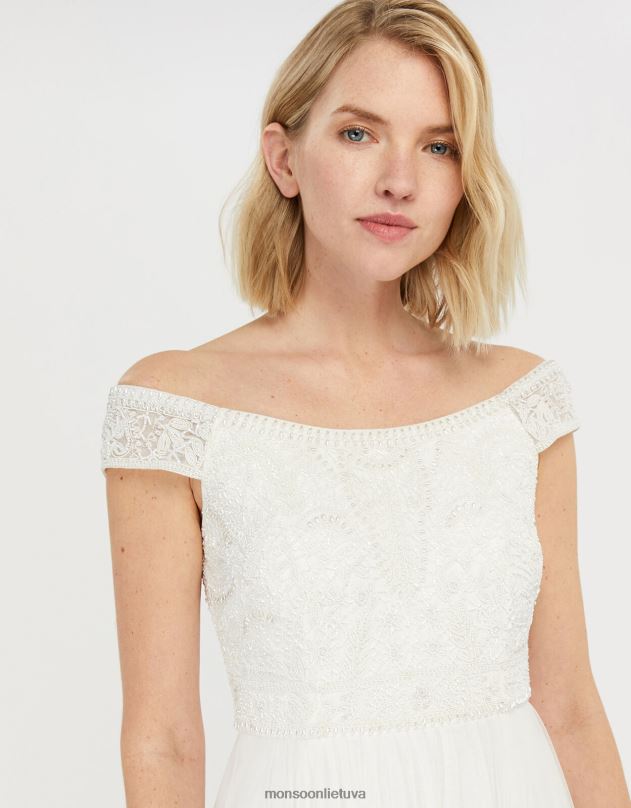 Monsoon emmeline puošta Bardot nuotakos suknelė moterys dramblio kaulo apranga DPXBJ1130
