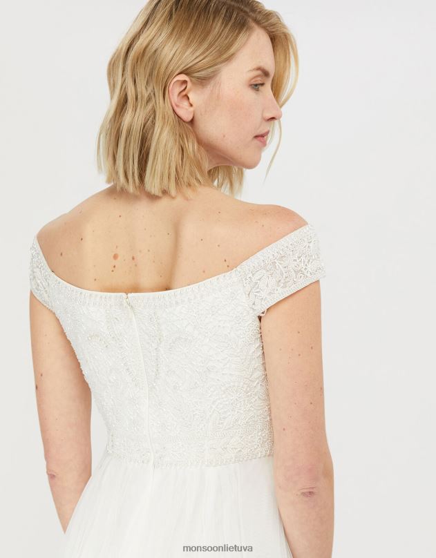 Monsoon emmeline puošta Bardot nuotakos suknelė moterys dramblio kaulo apranga DPXBJ1130