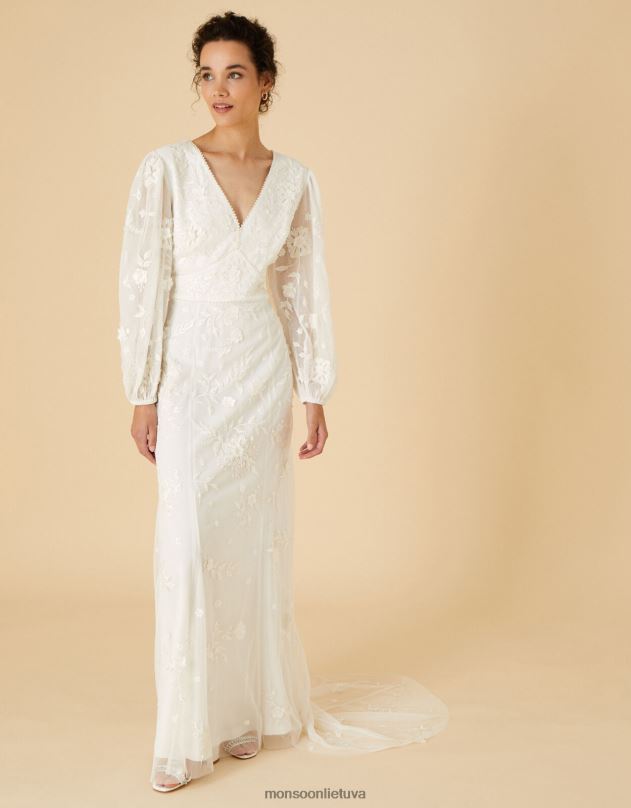 Monsoon jennifer nuotakos maksi suknelė ilgomis rankovėmis moterys dramblio kaulo apranga DPXBJ748