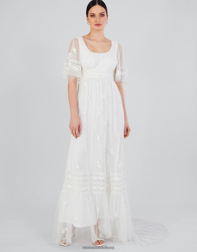 Monsoon julita siuvinėta nėriniais puošta nuotakos suknelė moterys dramblio kaulo apranga DPXBJ531