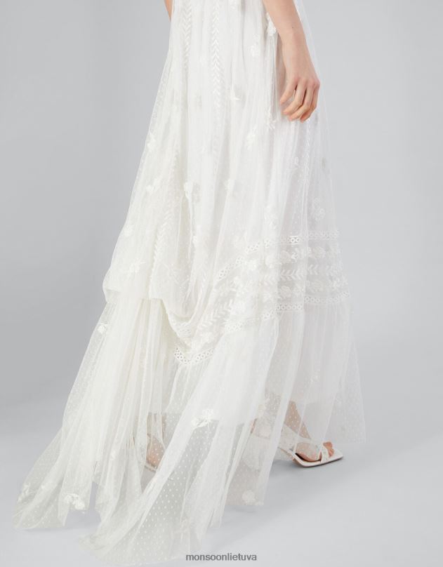 Monsoon julita siuvinėta nėriniais puošta nuotakos suknelė moterys dramblio kaulo apranga DPXBJ531