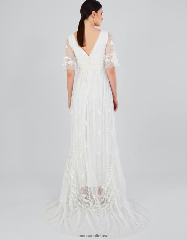 Monsoon julita siuvinėta nėriniais puošta nuotakos suknelė moterys dramblio kaulo apranga DPXBJ531