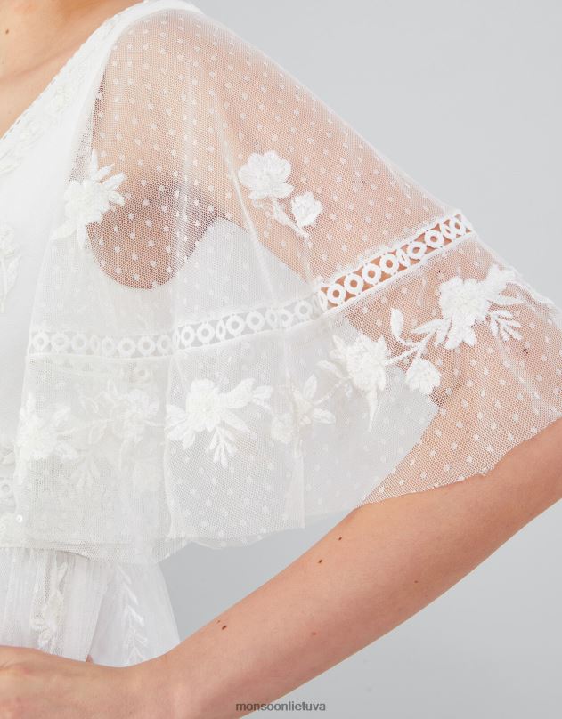 Monsoon julita siuvinėta nėriniais puošta nuotakos suknelė moterys dramblio kaulo apranga DPXBJ531