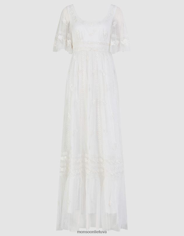 Monsoon julita siuvinėta nėriniais puošta nuotakos suknelė moterys dramblio kaulo apranga DPXBJ531