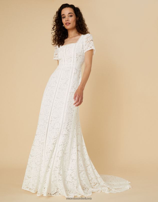 Monsoon kim kvadratinio kaklo nėriniuota nuotakos suknelė moterys dramblio kaulo apranga DPXBJ1043